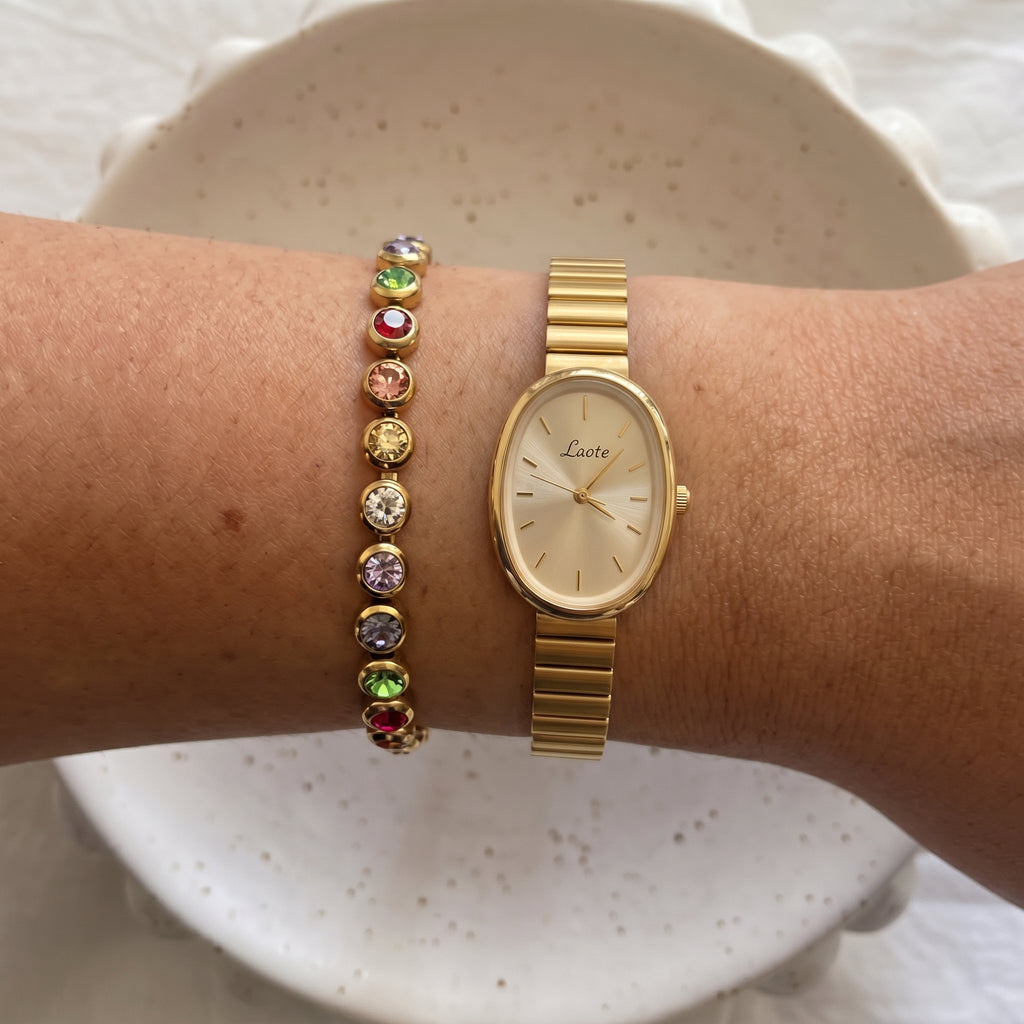 Gold Oval Bracelet Watch