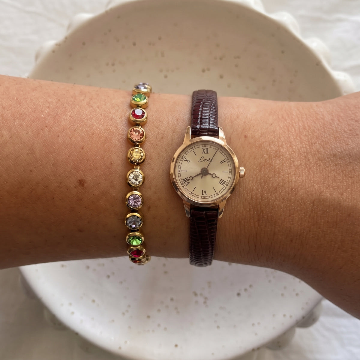 Petite Roman Dial Brown Strap Watch