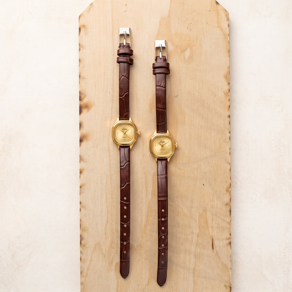 Vintage Petite Gold Brown Strap Watch