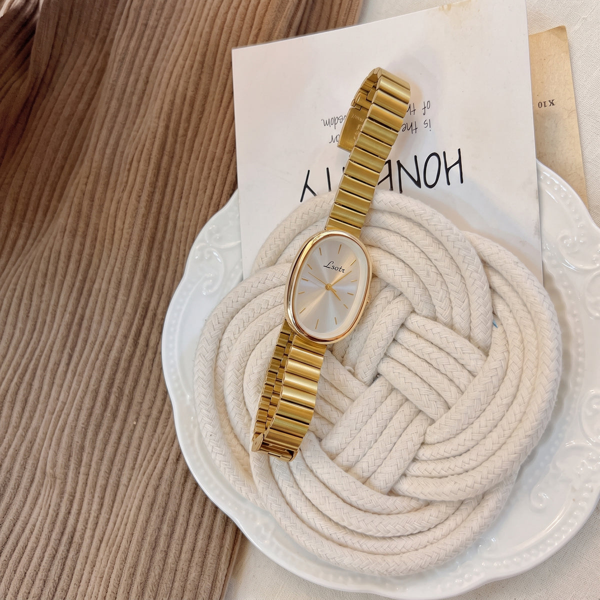 Gold Oval Bracelet Watch