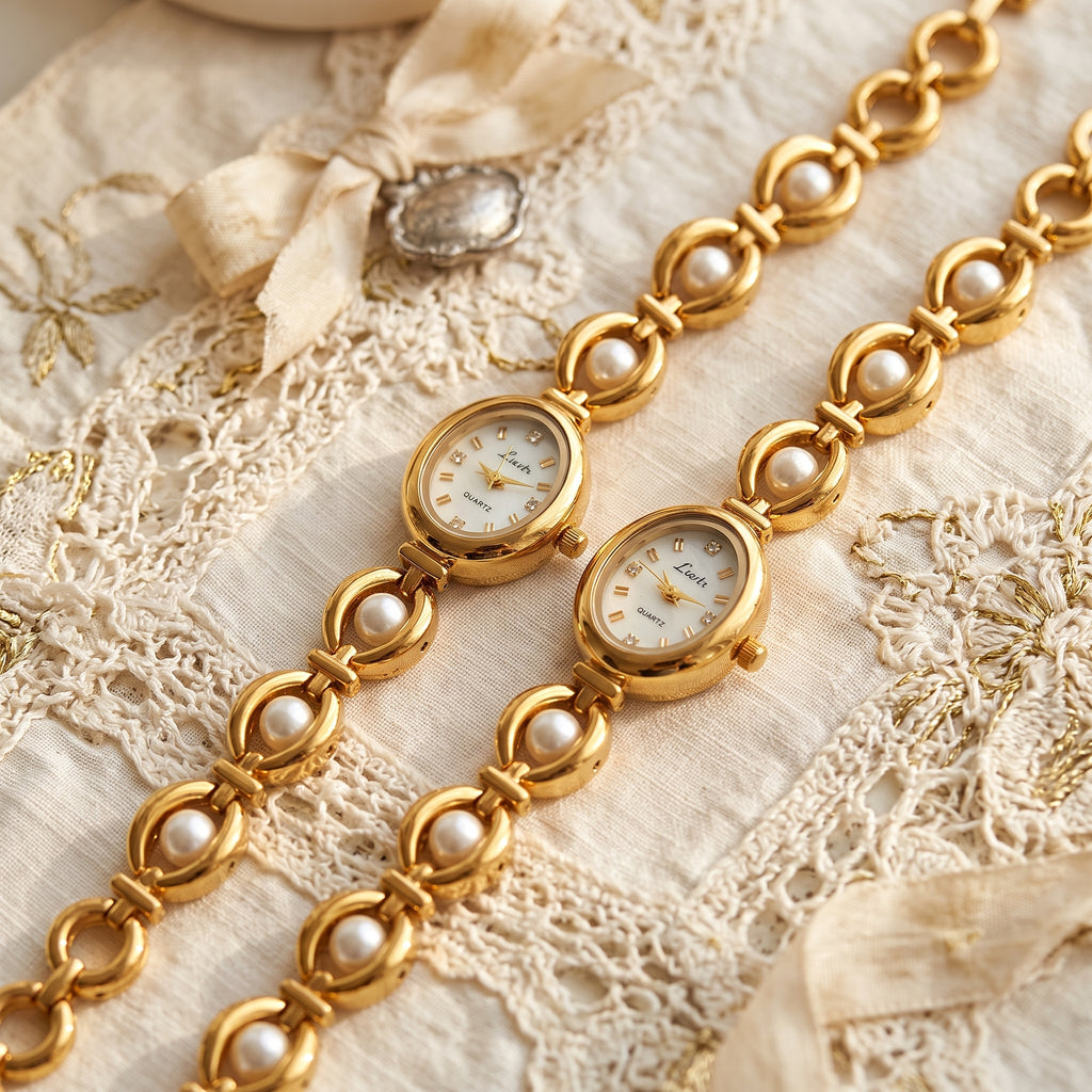 Perle Oval Gold Chain Watch
