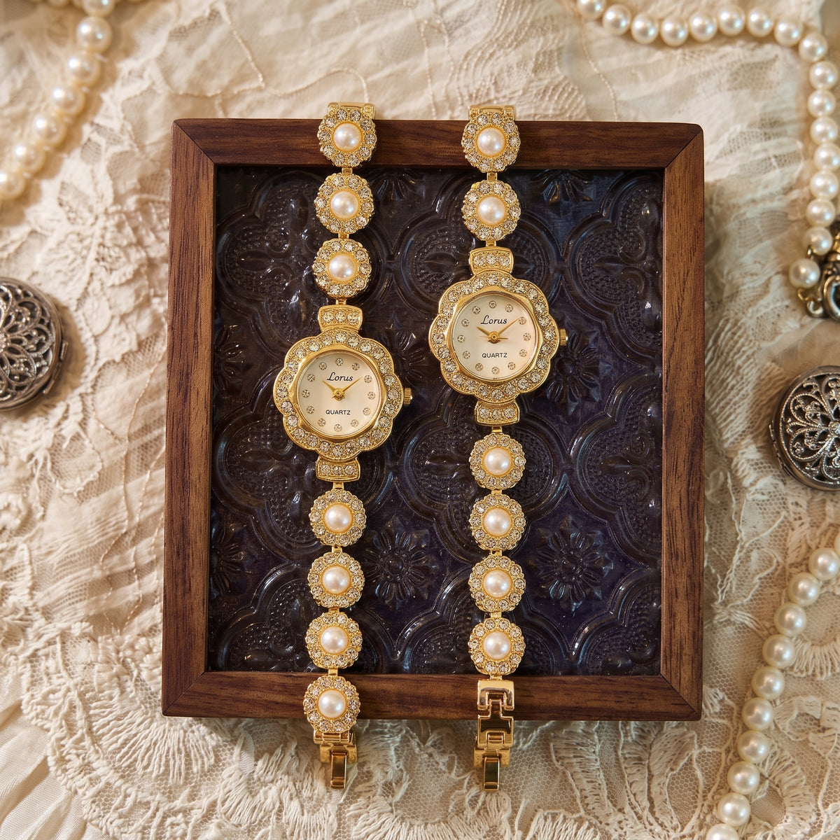 Pearl Blossom Crystal Gold Watch