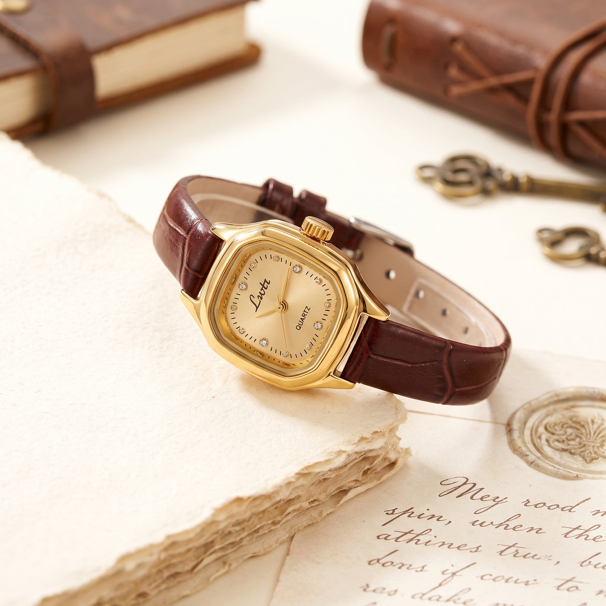 Vintage Petite Gold Brown Strap Watch