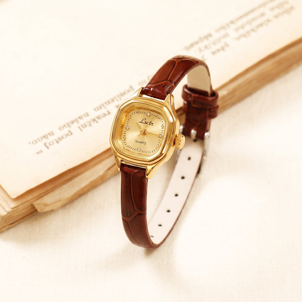 Vintage Petite Gold Brown Strap Watch
