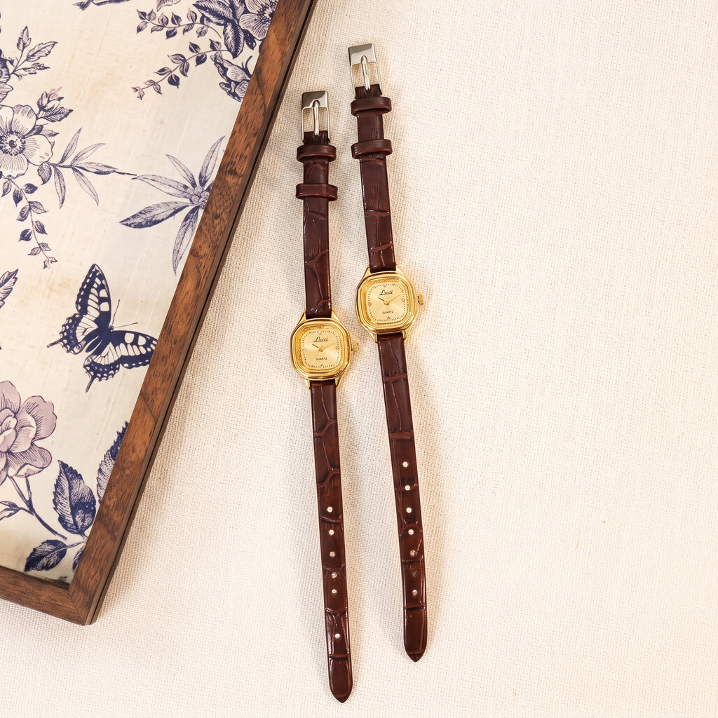 Vintage Petite Gold Brown Strap Watch