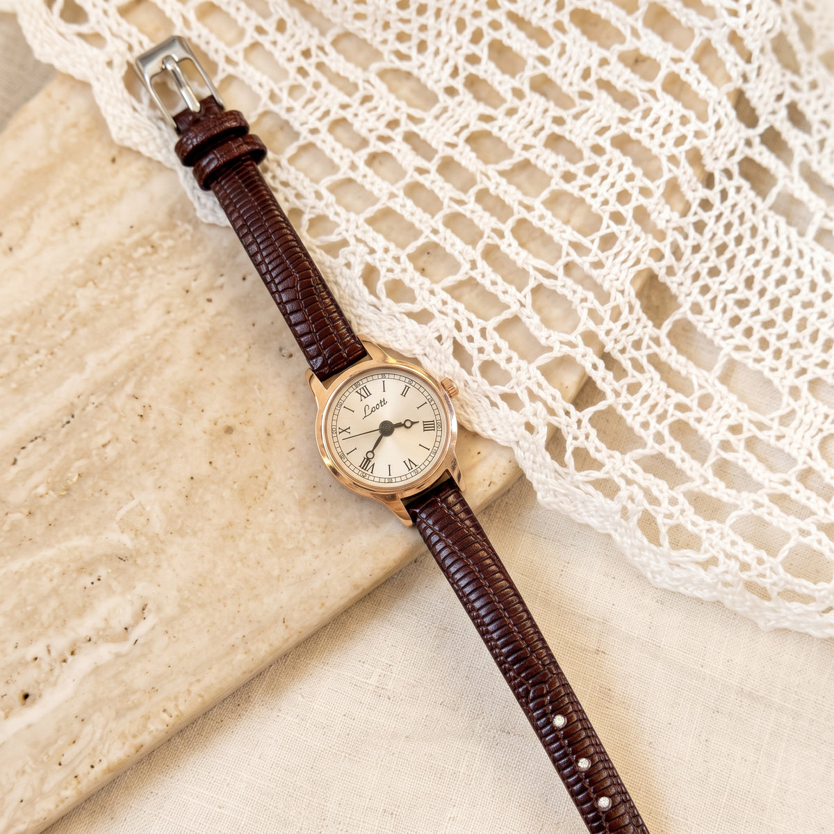 Petite Roman Dial Brown Strap Watch